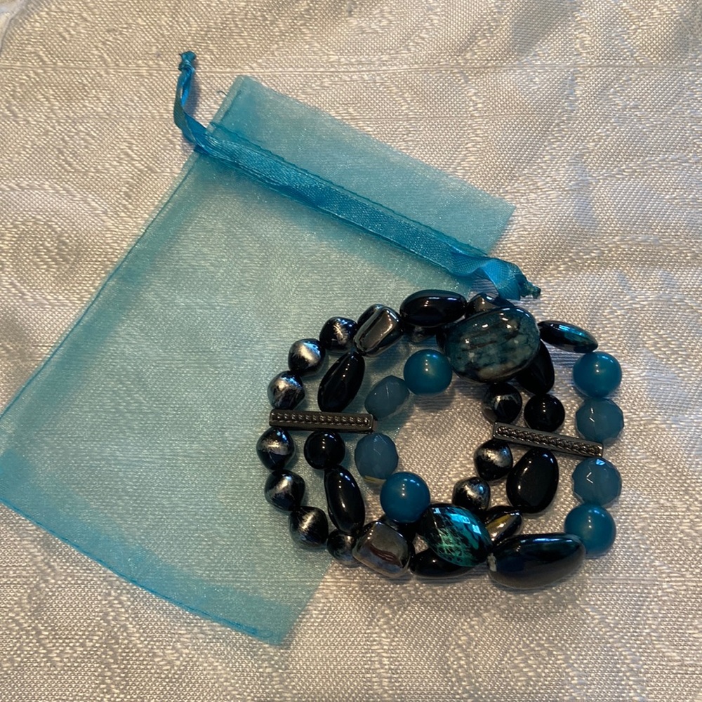 Teal and black womens fashion bracelet; bag included